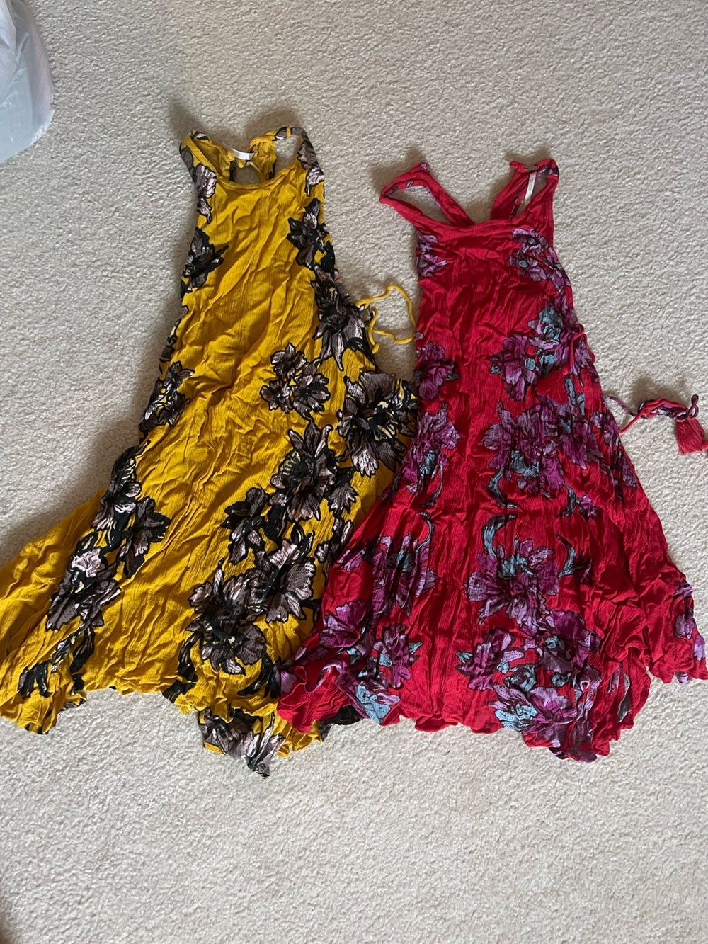 Free People Floral Mini Dresses - Yellow & Red